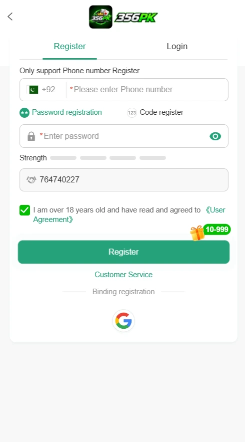356PAk Game Login and Registration